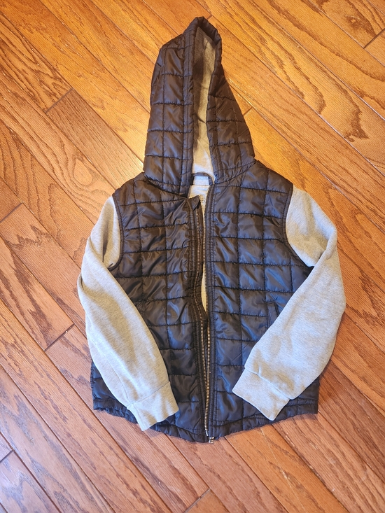 Falls Creek Other - Falls Creek Black Quilted Hooded Vest with Gray Sweatshirt Sleeves